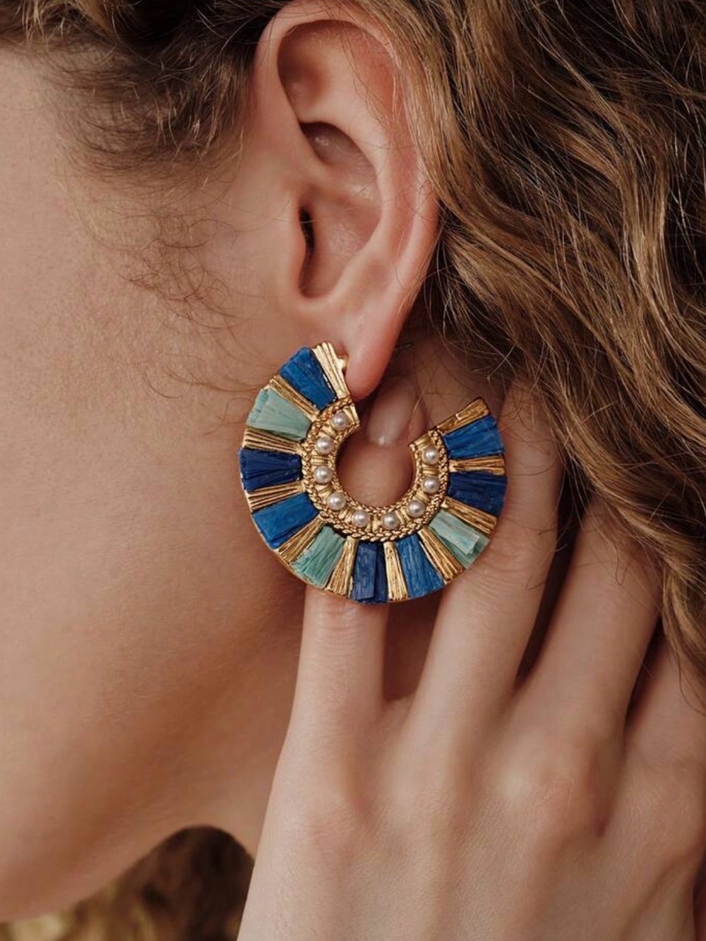Blue & Teal Fan Hoop Earrings